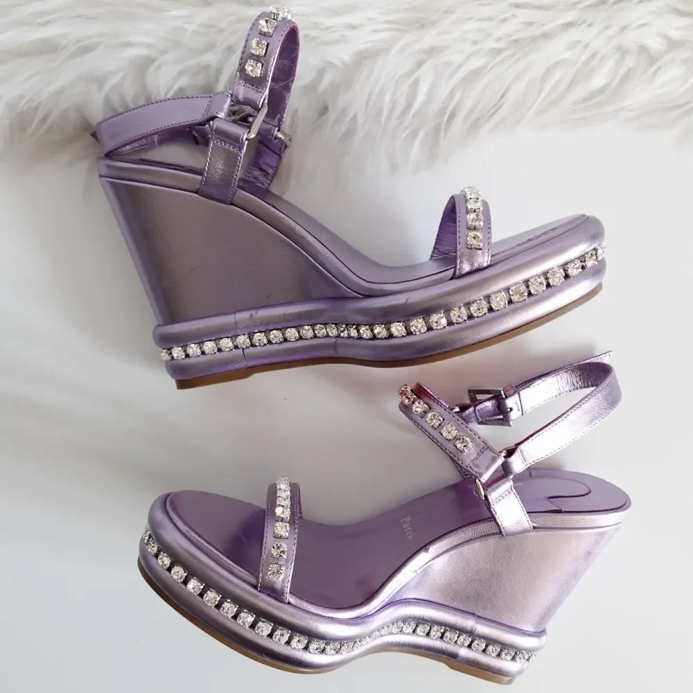 Christian Louboutin Pyrastrass Metallic Lavender Platform Wedge Sandals 38